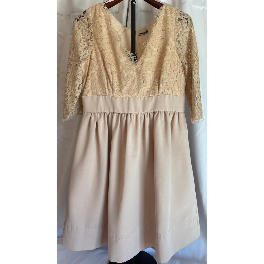 Eliza J Lace Fit & Flare Dress Beige Knee-Length Semi-Formal Dress Womens 12 - Picture 3 of 8